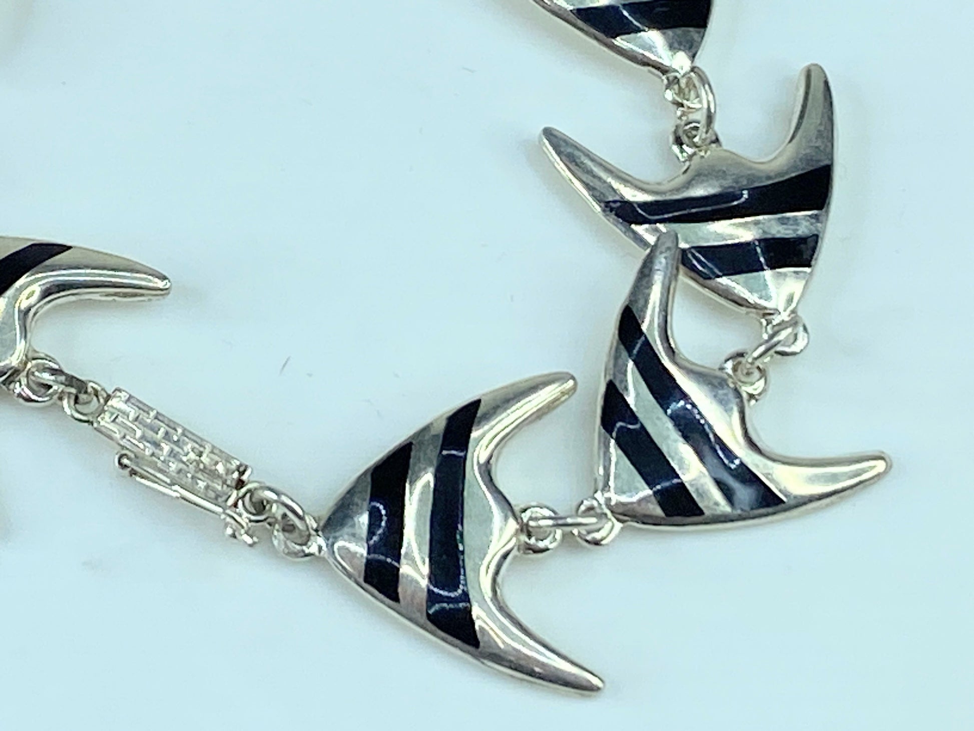 Meka sterling silver Enamel Angel Fish bracelet Rare Danish jewelry 7.5" JR275