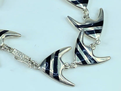 Meka sterling silver Enamel Angel Fish bracelet Rare Danish jewelry 7.5" JR275