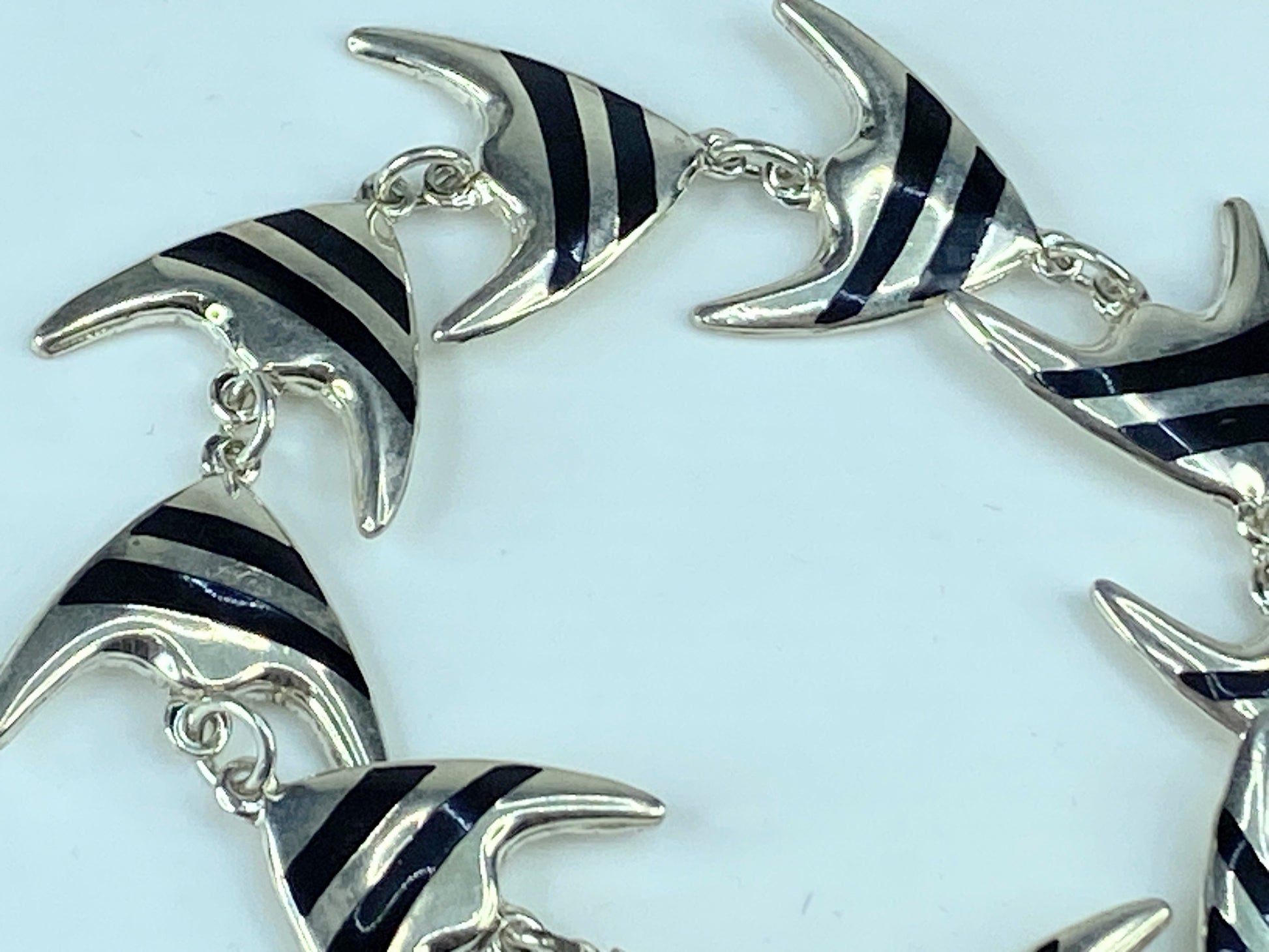 Meka sterling silver Enamel Angel Fish bracelet Rare Danish jewelry 7.5" JR275
