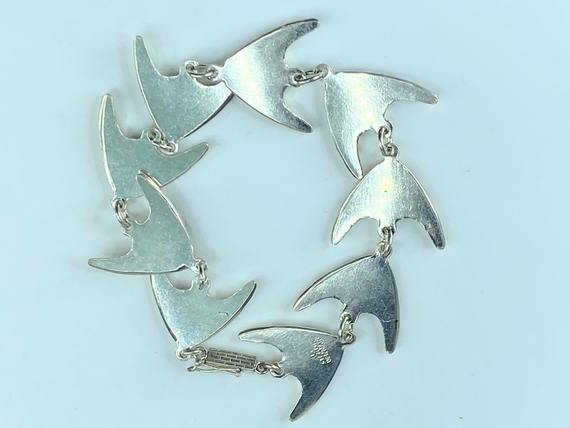 Meka sterling silver Enamel Angel Fish bracelet Rare Danish jewelry 7.5" JR275