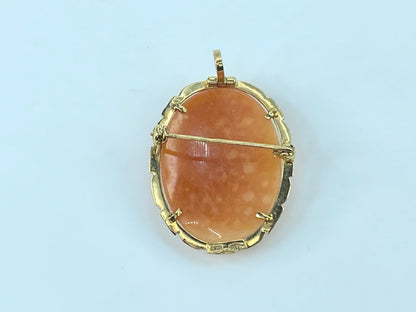 Shell Cameo Brooch pendant Young Lady 14K gold JR8989