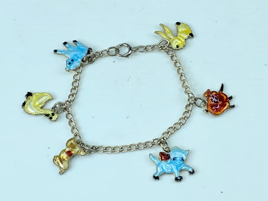 Uriscraft Sterling silver Animal Farm Enamel charm children bracelet 5.5" JR806