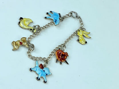 Uriscraft Sterling silver Animal Farm Enamel charm children bracelet 5.5" JR806