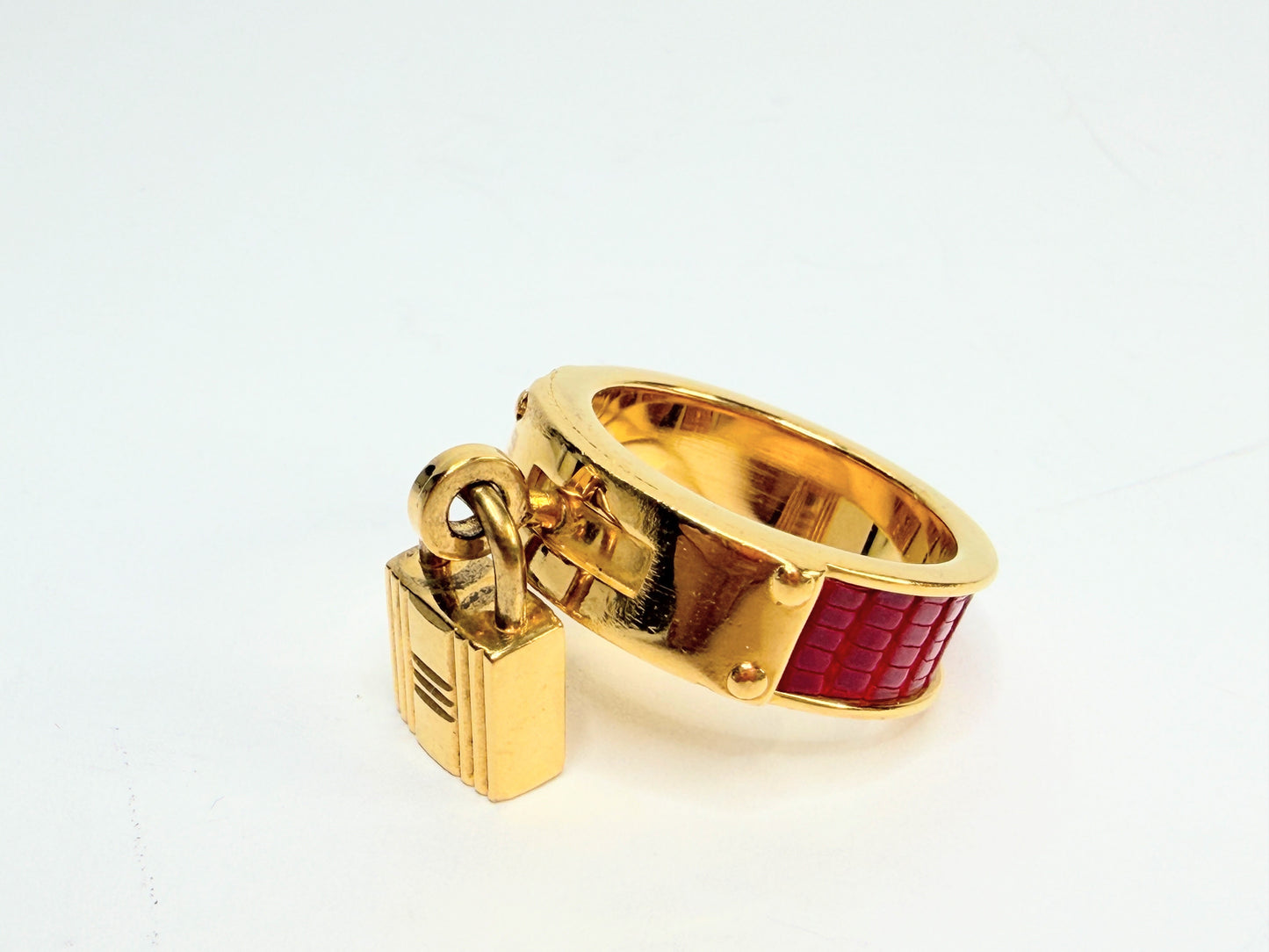 Vintage Hermes HERMES Kelly Cadena Scarf Ring Red x Gold H Muffler GS732