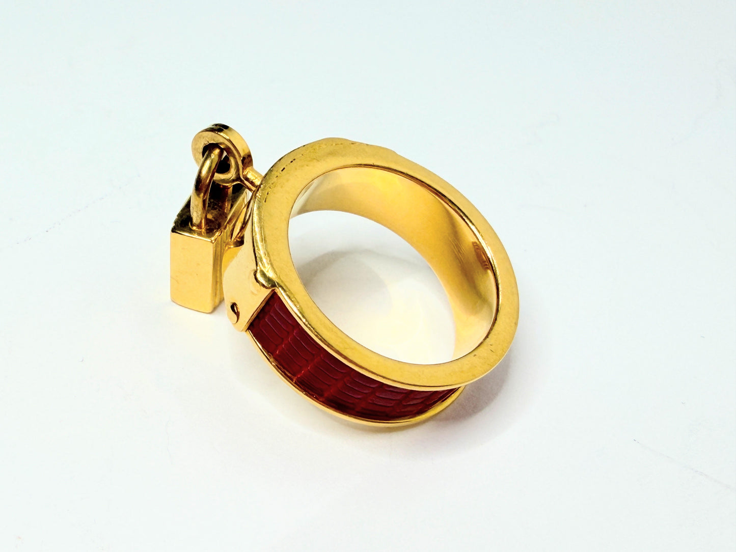 Vintage Hermes HERMES Kelly Cadena Scarf Ring Red x Gold H Muffler GS732
