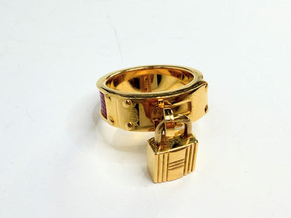 Vintage Hermes HERMES Kelly Cadena Scarf Ring Red x Gold H Muffler GS732