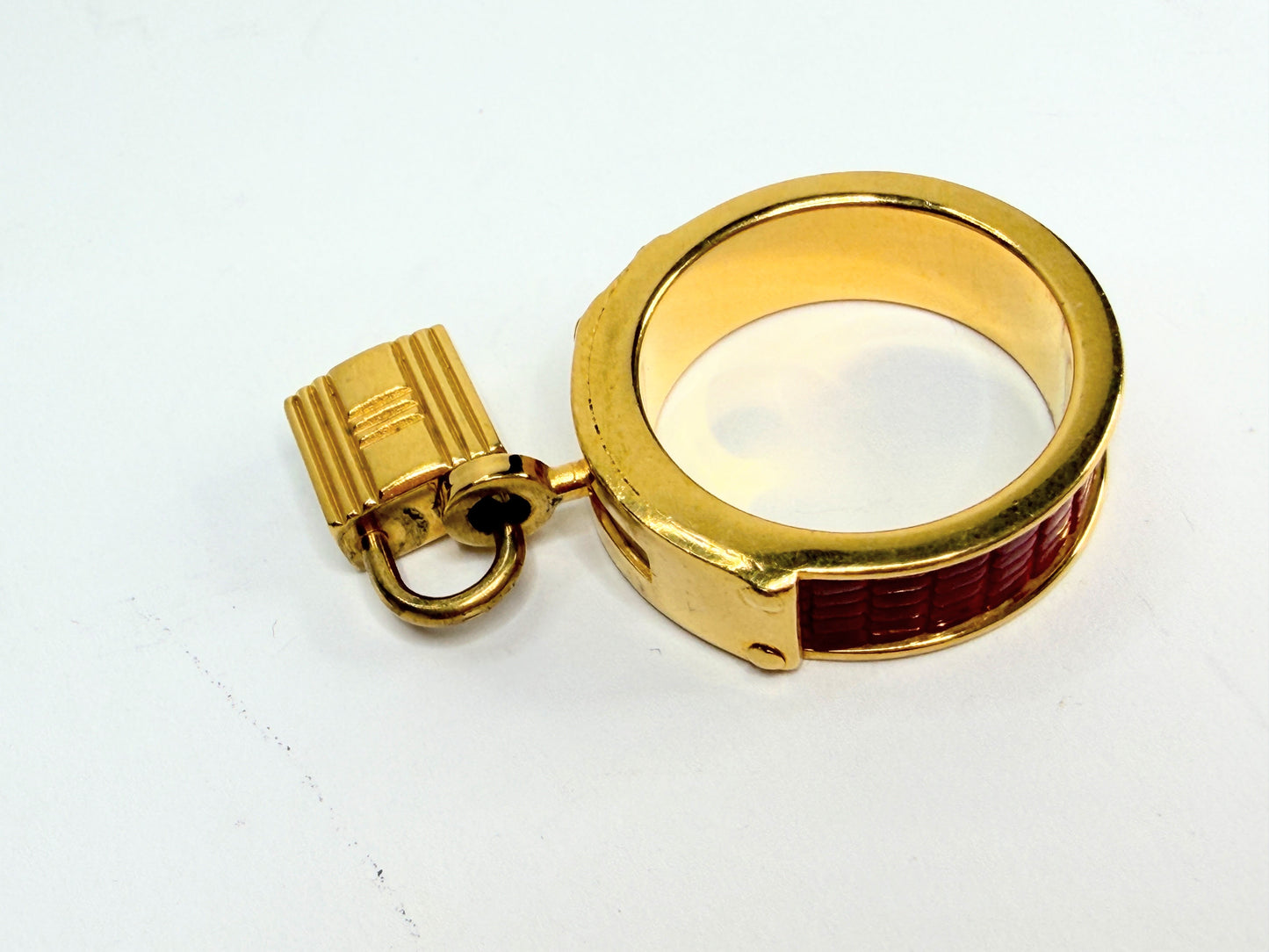 Vintage Hermes HERMES Kelly Cadena Scarf Ring Red x Gold H Muffler GS732