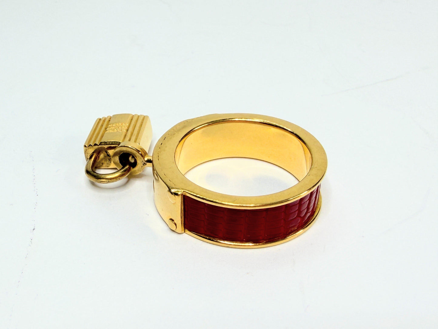Vintage Hermes HERMES Kelly Cadena Scarf Ring Red x Gold H Muffler GS732