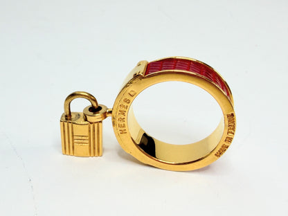 Vintage Hermes HERMES Kelly Cadena Scarf Ring Red x Gold H Muffler GS732