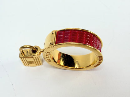 Vintage Hermes HERMES Kelly Cadena Scarf Ring Red x Gold H Muffler GS732