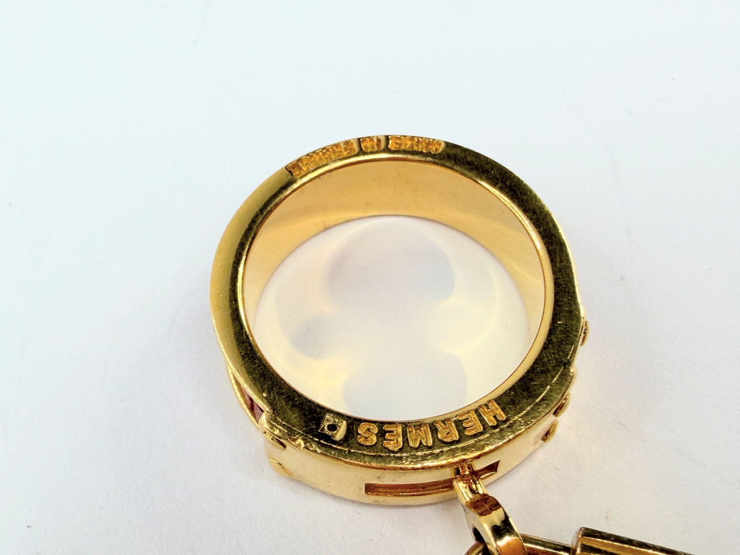 Vintage Hermes HERMES Kelly Cadena Scarf Ring Red x Gold H Muffler GS732