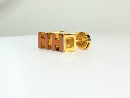 Vintage Hermes Cage d'H Gold Plated Red Lacquer Stud Earrings w/box Iconic GS733