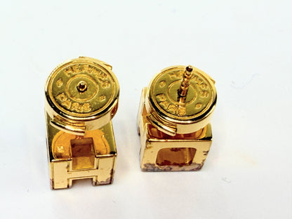 Vintage Hermes Cage d'H Gold Plated Red Lacquer Stud Earrings w/box Iconic GS733