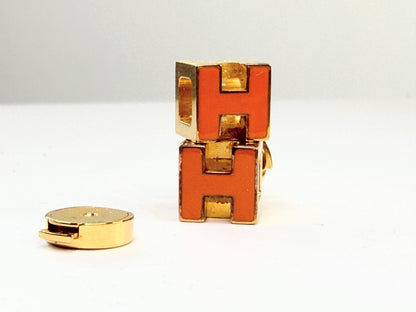 Vintage Hermes Cage d'H Gold Plated Red Lacquer Stud Earrings w/box Iconic GS733