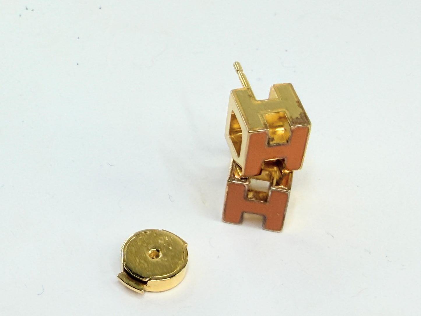 Vintage Hermes Cage d'H Gold Plated Red Lacquer Stud Earrings w/box Iconic GS733