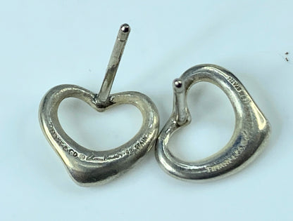 Tiffany & Co. Elsa Peretti Open Heart Earrings 925 Sterling Silver 10mm JR808