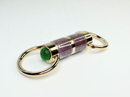 Vintage Bulgari Brown Enamel & Green Cabochon Metal Keyring Luxury SS193