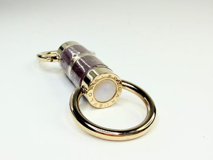 Vintage Bulgari Brown Enamel & Green Cabochon Metal Keyring Luxury SS193