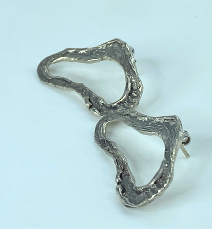 Sterling Silver Geometric texture openwork design pierced earrings JR809