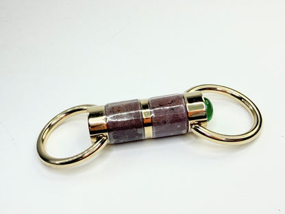 Vintage Bulgari Brown Enamel & Green Cabochon Metal Keyring Luxury SS193