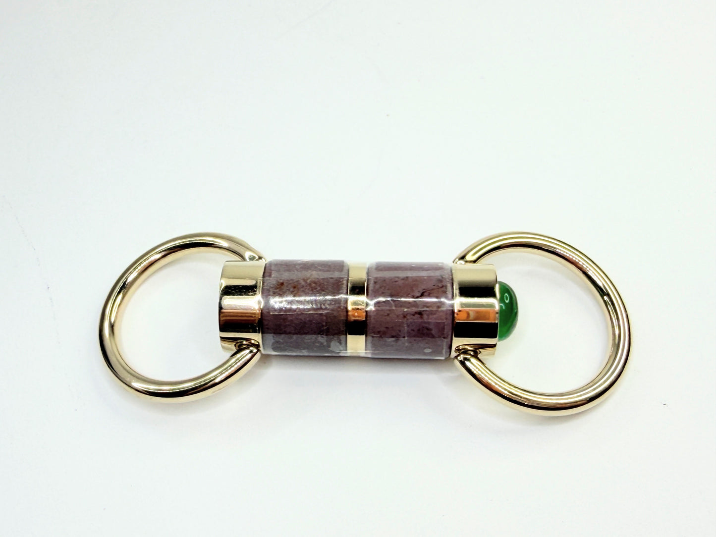 Vintage Bulgari Brown Enamel & Green Cabochon Metal Keyring Luxury SS193