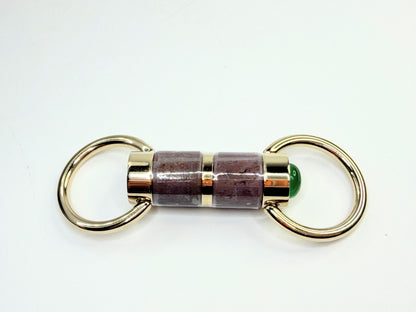 Vintage Bulgari Brown Enamel & Green Cabochon Metal Keyring Luxury SS193