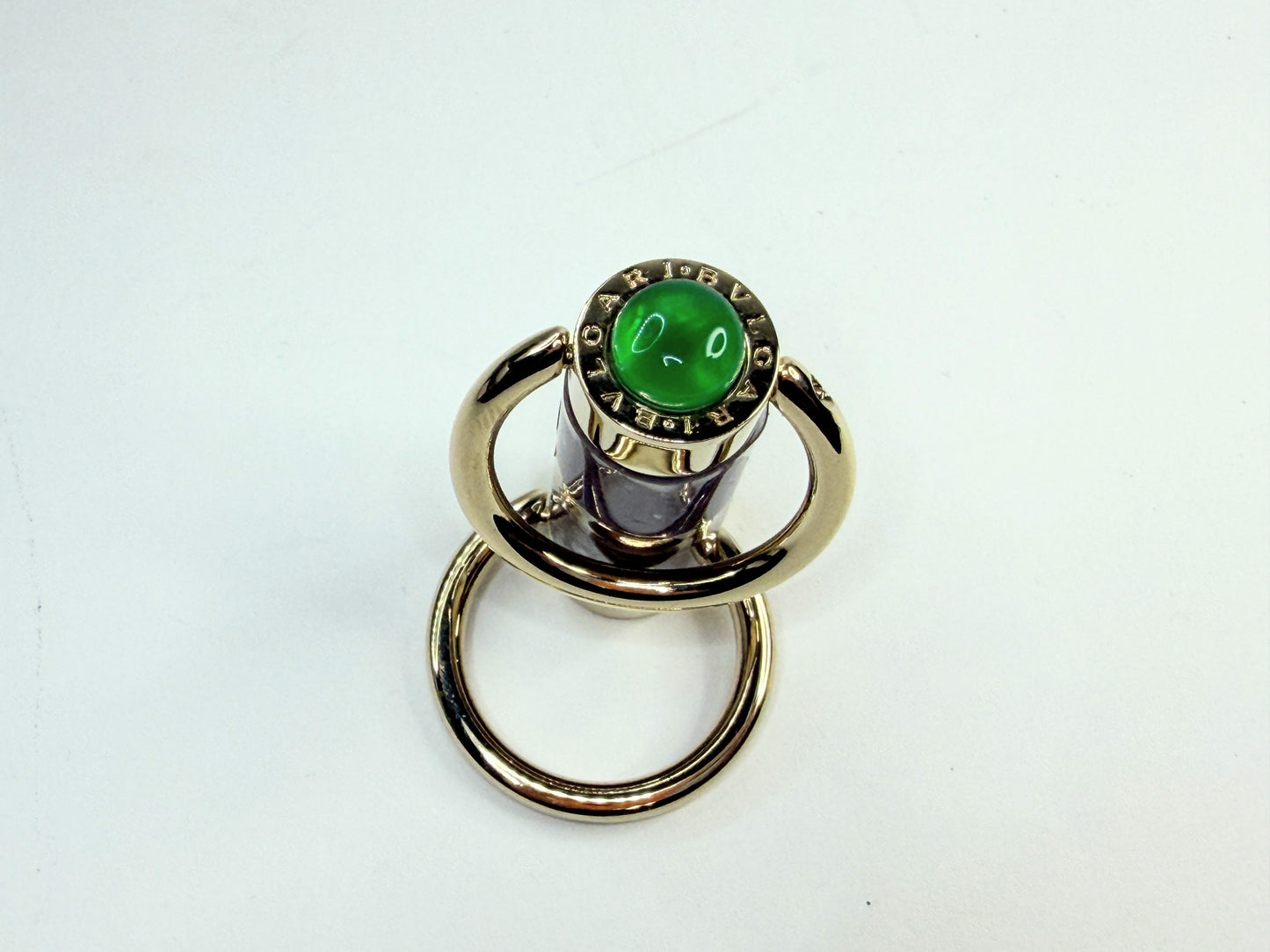 Vintage Bulgari Brown Enamel & Green Cabochon Metal Keyring Luxury SS193