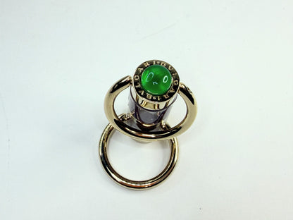 Vintage Bulgari Brown Enamel & Green Cabochon Metal Keyring Luxury SS193