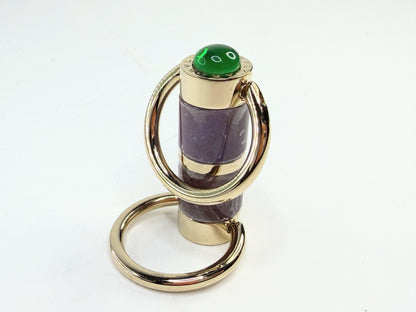Vintage Bulgari Brown Enamel & Green Cabochon Metal Keyring Luxury SS193