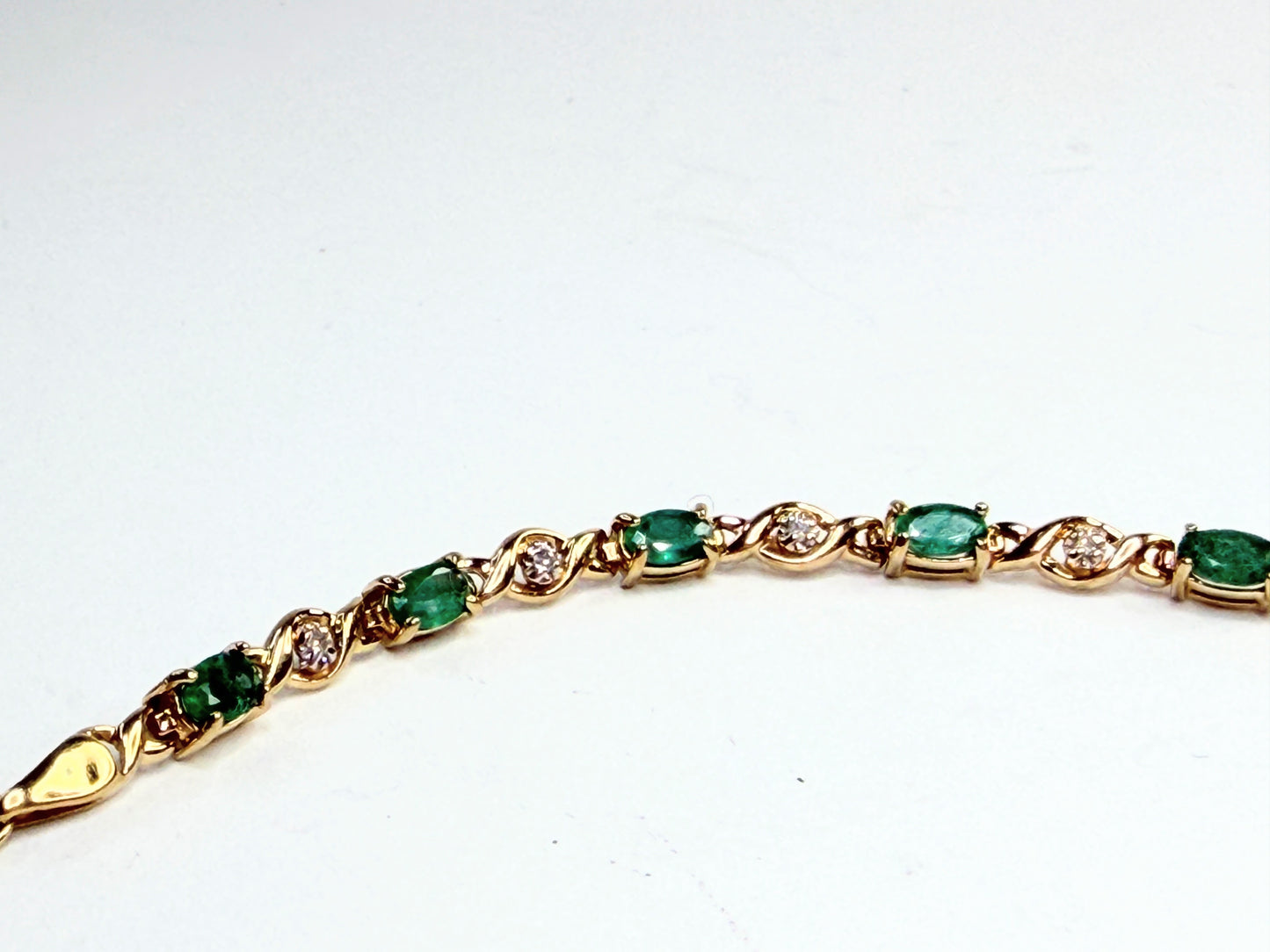 Vintage 14K Gold Emerald Diamond Link Bracelet Classic Design 7.25" 5.4g JR1298