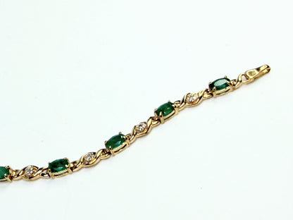 Vintage 14K Gold Emerald Diamond Link Bracelet Classic Design 7.25" 5.4g JR1298
