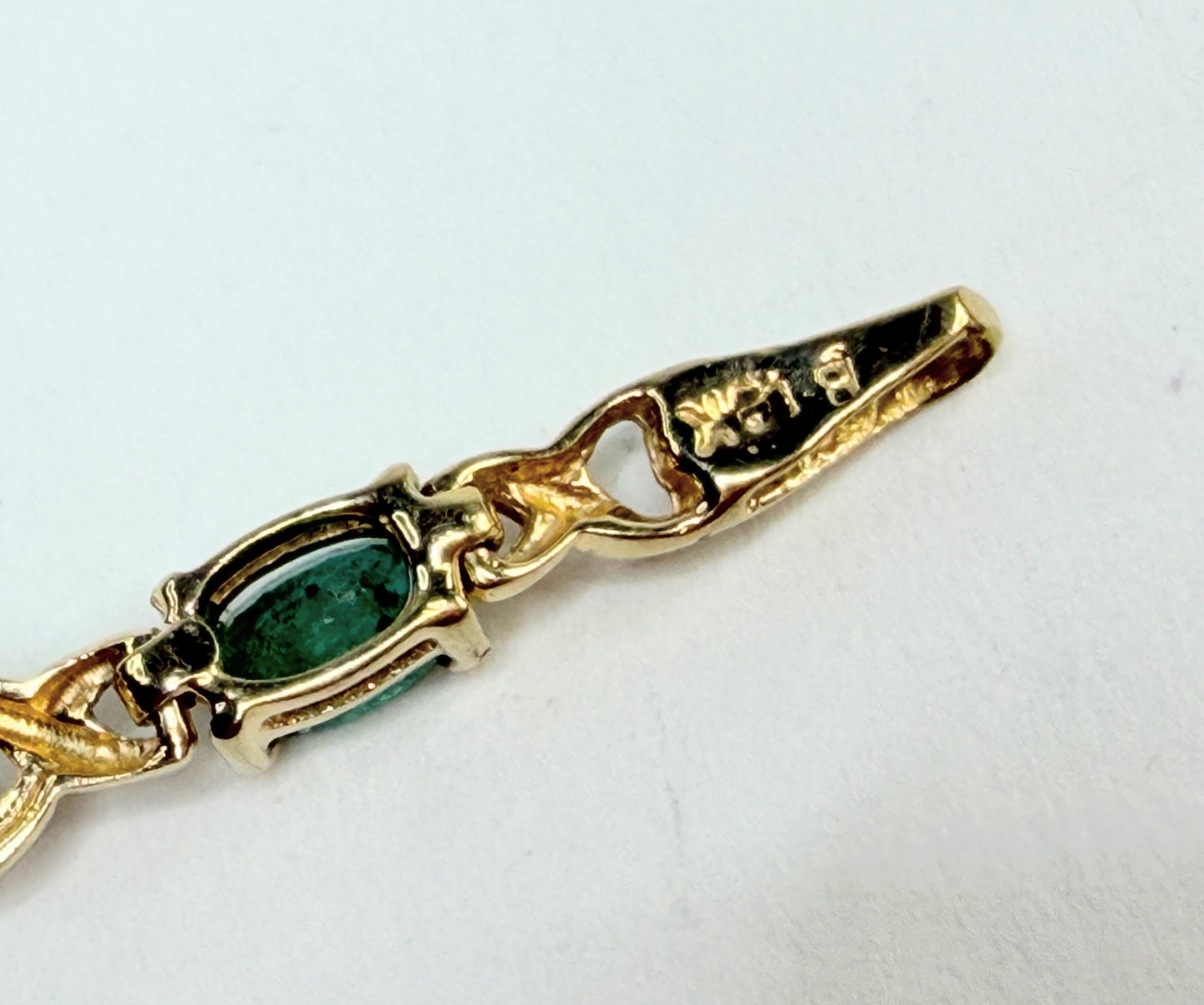 Vintage 14K Gold Emerald Diamond Link Bracelet Classic Design 7.25" 5.4g JR1298