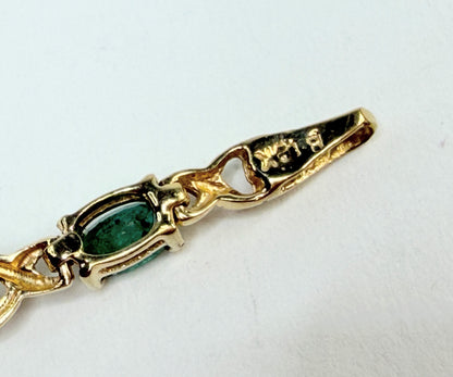 Vintage 14K Gold Emerald Diamond Link Bracelet Classic Design 7.25" 5.4g JR1298