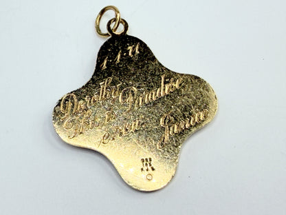 Vintage 14K Yellow Gold Sentimental Charm Pendant Hand Engraved JR1299