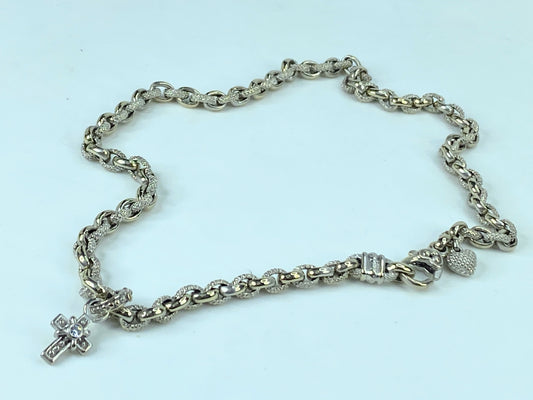 Judith Ripka 18K white gold Diamond cable link CROSS HEART necklace 52.8g JR812