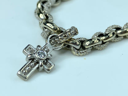 Judith Ripka 18K white gold Diamond cable link CROSS HEART necklace 52.8g JR812