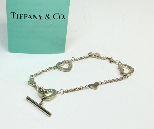 Tiffany & Co sterling Silver Heart Link Lariat Bracelet toggle clasp JR1302