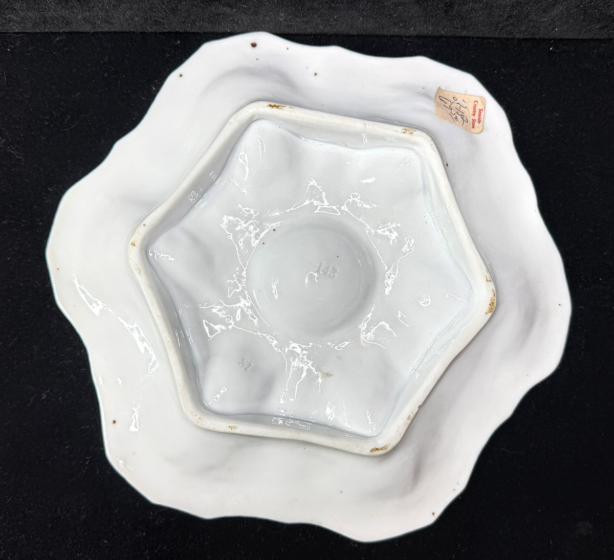 Antique Pink & Seafoam Green Porcelain 6-Well Oyster Plate 9.5" A1225