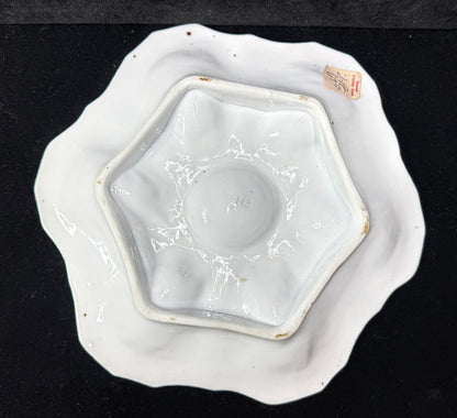 Antique Pink & Seafoam Green Porcelain 6-Well Oyster Plate 9.5" A1225