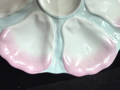 Pink and Seafoam Majolica Style Seafood Plate 9.5 Inch A1226