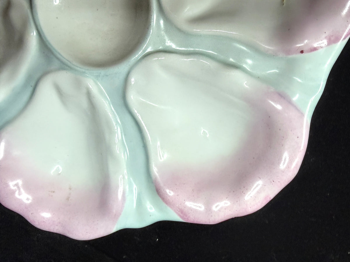 Pink and Seafoam Majolica Style Seafood Plate 9.5 Inch A1226