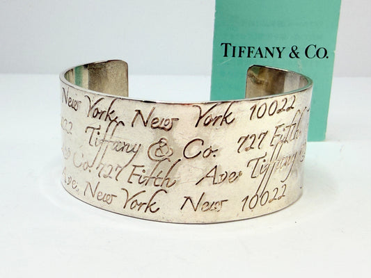 Vintage Tiffany & Co Sterling Silver New York Script Wide Cuff Bracelet JR1303