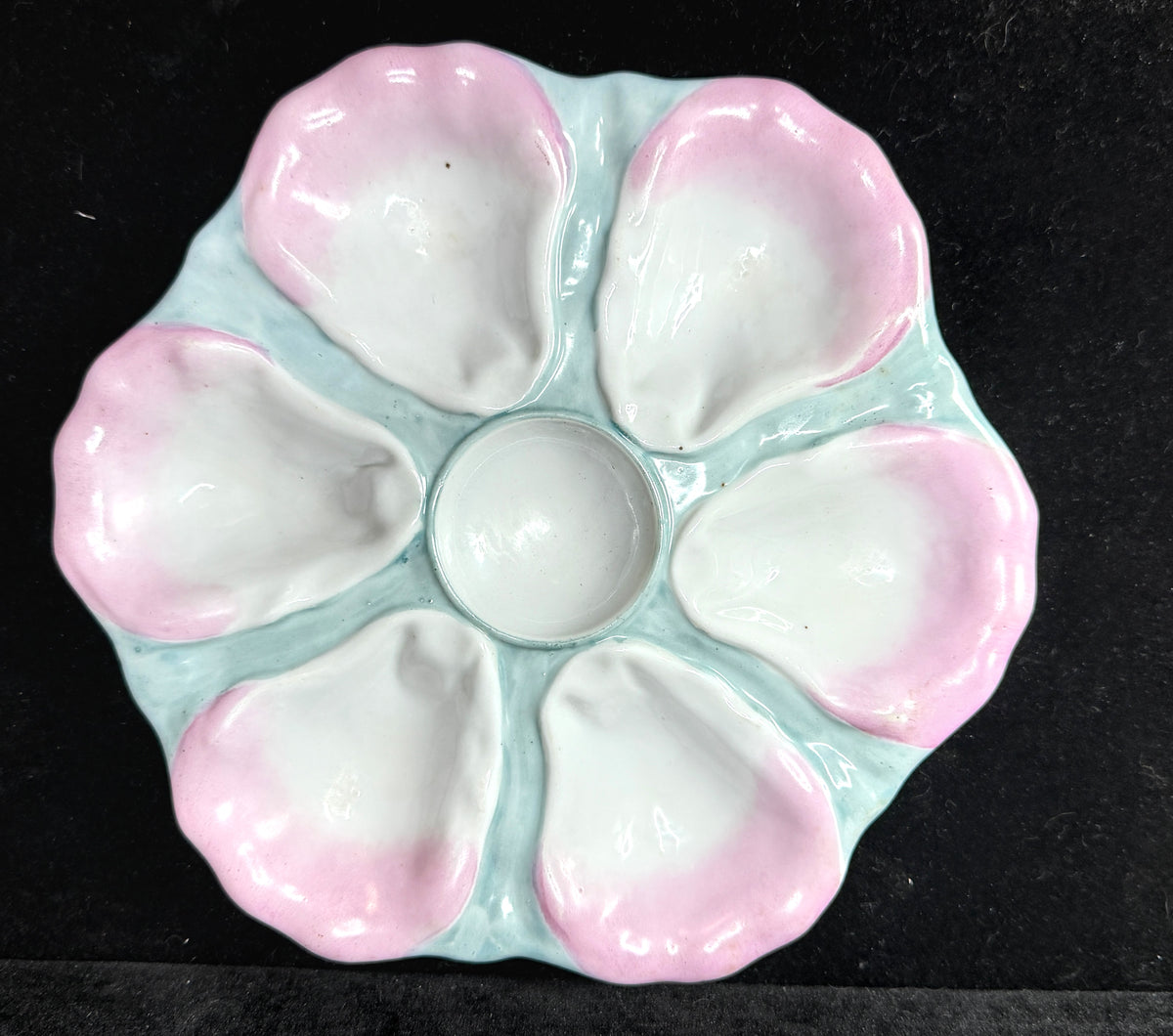 Nineteenth Century Continental Pink and Mint Majolica Oyster Dish 9.5" A1227