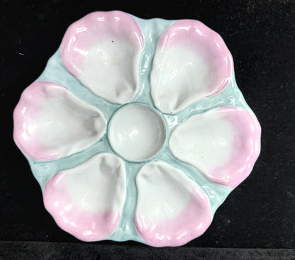 Nineteenth Century Continental Pink and Mint Majolica Oyster Dish 9.5" A1227
