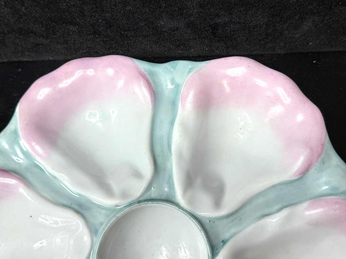 Nineteenth Century Continental Pink and Mint Majolica Oyster Dish 9.5" A1227
