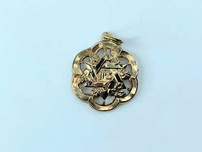 Judaica Jewish 14K gold Pendant Zion ציון floral design pendant 1.7g JR9114