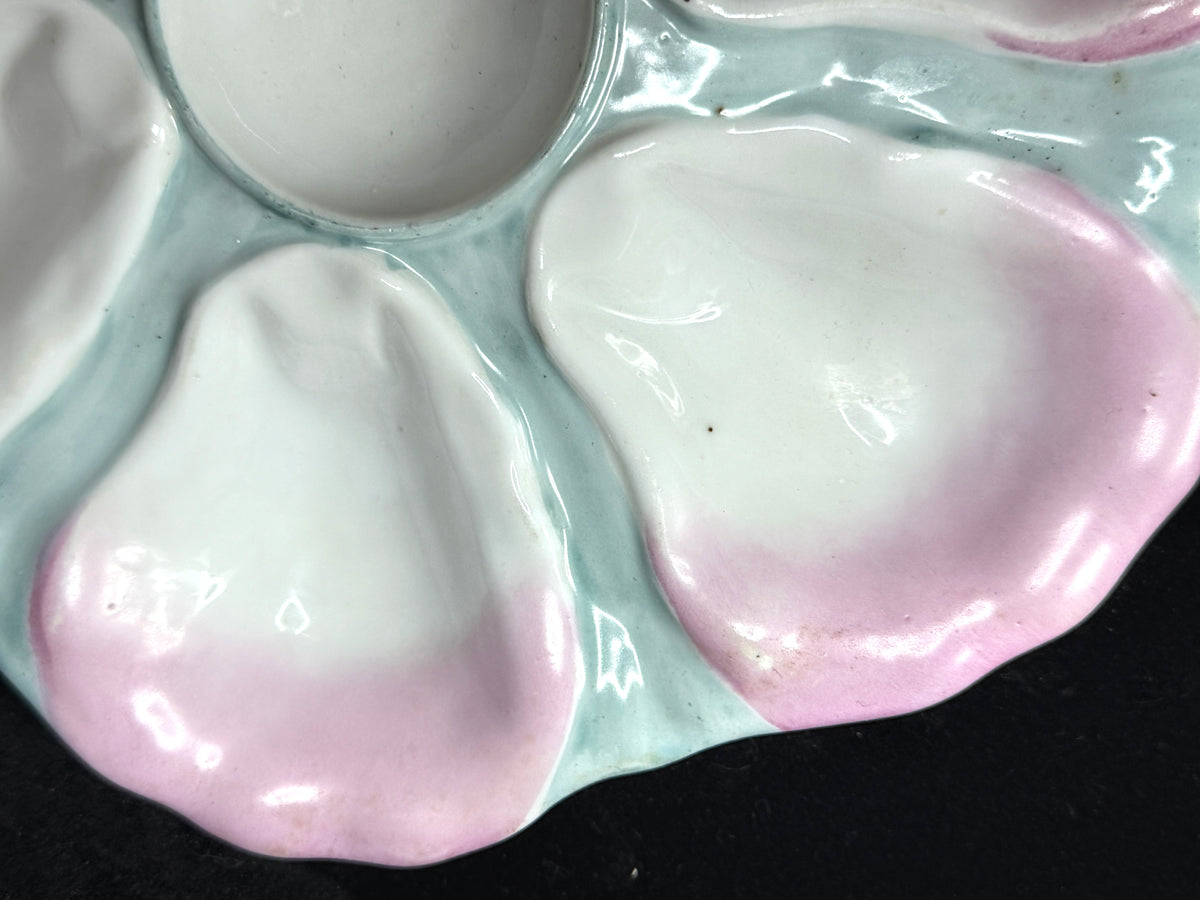 Nineteenth Century Continental Pink and Mint Majolica Oyster Dish 9.5" A1227