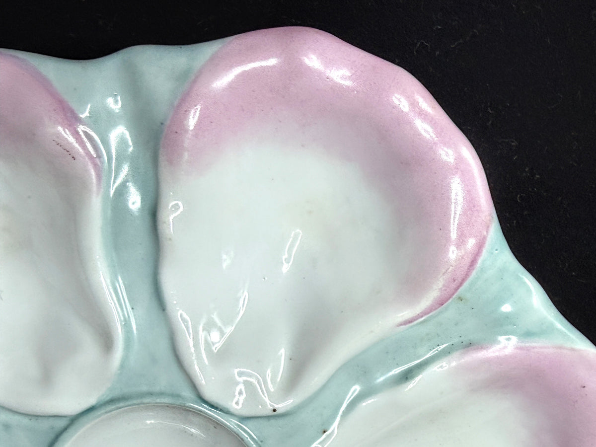 Nineteenth Century Continental Pink and Mint Majolica Oyster Dish 9.5" A1227