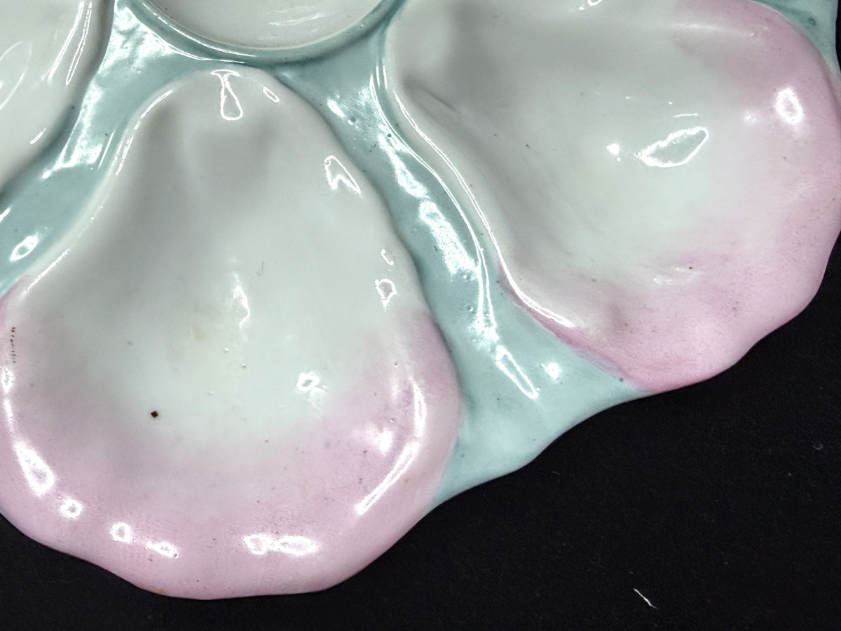 Nineteenth Century Continental Pink and Mint Majolica Oyster Dish 9.5" A1227