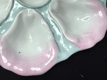 Nineteenth Century Continental Pink and Mint Majolica Oyster Dish 9.5" A1227